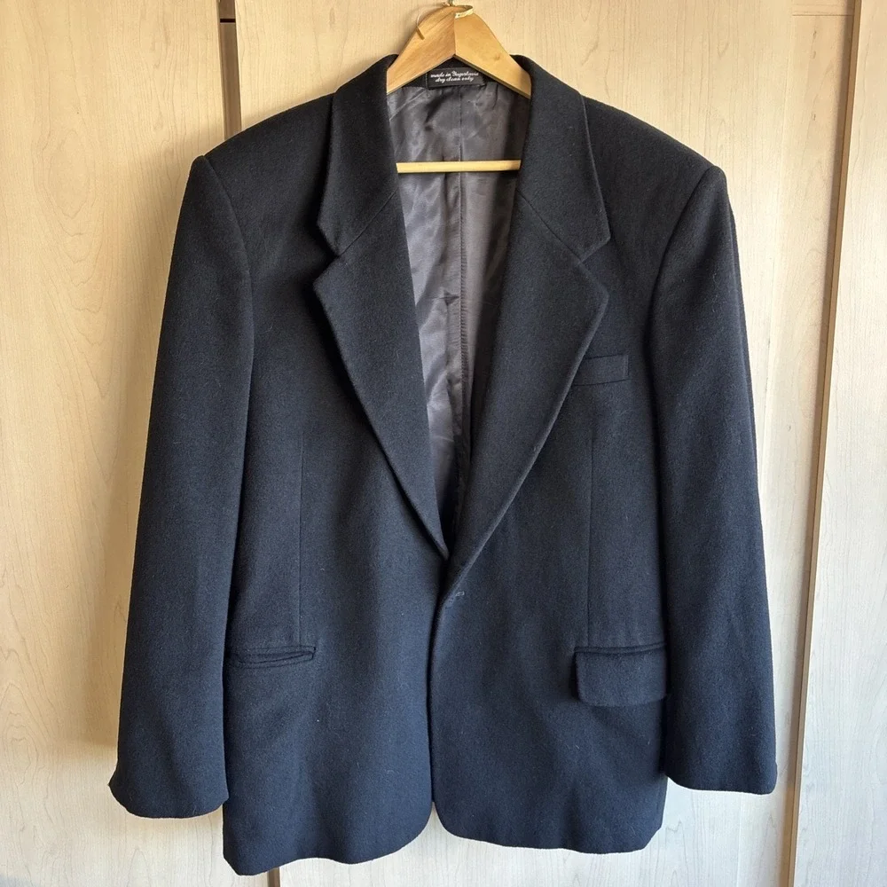 Vtg Christian Aujard Mens Camel Hair 1-Button Sport Coat Jacket Blazer 42R Black